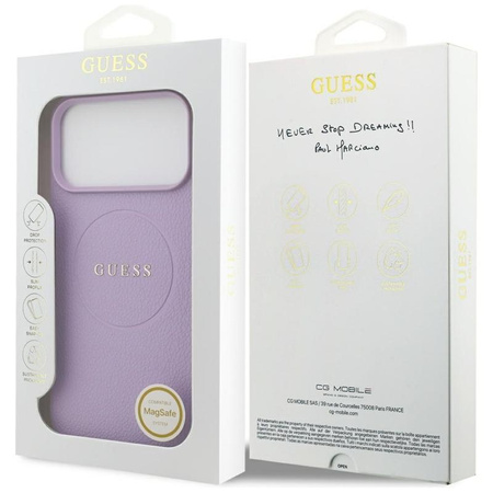 Guess Grained Ring MagSafe - Etui iPhone 17 Pro Max (fioletowy)