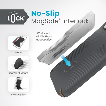 Speck Presidio2 Grip ClickLock & MagSafe - Etui iPhone 15 / iPhone 14 / iPhone 13 (Charcoal Grey/Cool Bronze)