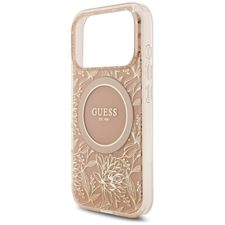 Guess IML Flowers Electro Pearl Strap MagSafe - Etui iPhone 17 Pro (różowy)
