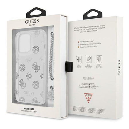 Guess Peony Chain Handle - Etui iPhone 13 Pro Max (srebrny)