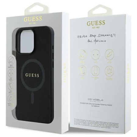 Guess Saffiano Classic Logo MagSafe - Etui iPhone 16 Pro Max (czarny)