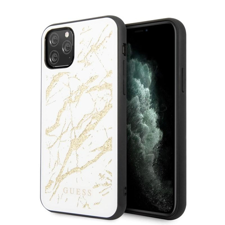 Guess Marble Glass Gold Glitter - Etui iPhone 11 Pro (biały)