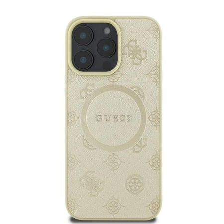 Guess Saffiano Peony Classic Logo MagSafe - Etui iPhone 16 Pro (złoty)