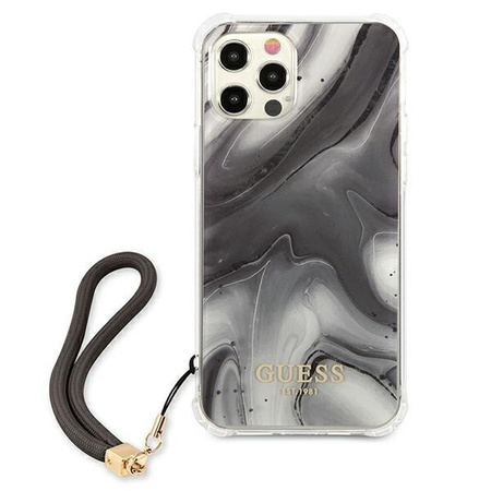 Guess Marble with cord - Etui iPhone 12 / iPhone 12 Pro (szary)
