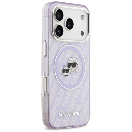 Karl Lagerfeld IML Glitter Karl & Choupette Heads Logo MagSafe - Etui iPhone 17 Pro Max (fioletowy)