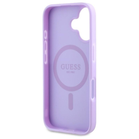 Guess Saffiano Peony Classic Logo MagSafe - Etui iPhone 16 (fioletowy)