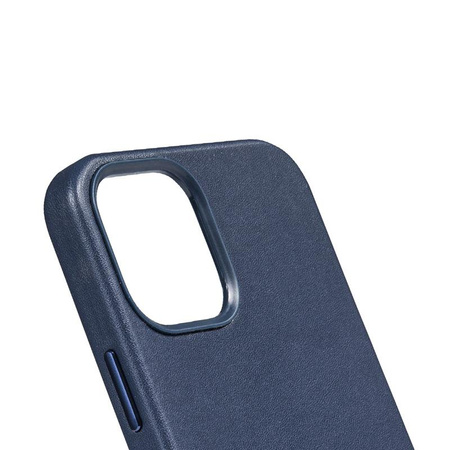 Crong Essential Cover Magnetic - Etui ze skóry iPhone 12 / iPhone 12 Pro MagSafe (granatowy)