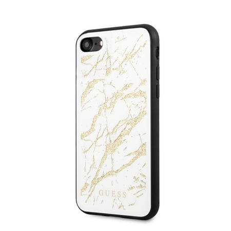 Guess Marble Glass Gold Glitter - Etui iPhone SE 2020 / 8 / 7 (Biały)