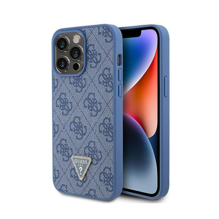Guess Leather 4G Triangle Strass - Etui iPhone 15 Pro Max (niebieski)