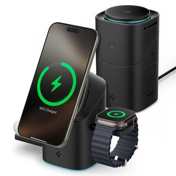Spigen Essential EF223MS Qi2 Rotary Magnetic - Ładowarka indukcyjna MagSafe 3w1 do iPhone, AirPods i Apple Watch 15W (Black)