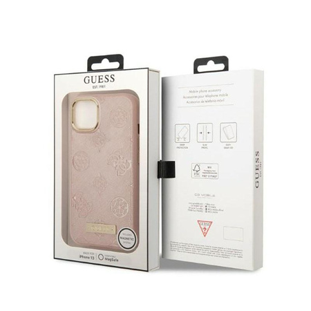 Guess Peony Logo Plate MagSafe - Etui iPhone 13 (różowy)