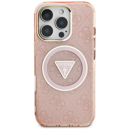 Guess IML Metal Glitter 4G Circle Triangle MagSafe - Etui do iPhone 16 Pro (różowy)