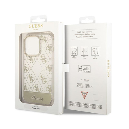 Guess 4G Stripe Script Logo Electroplated Pattern – Etui iPhone 14 Pro Max (złoty)