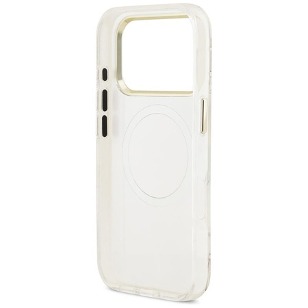 Guess IML Glitter Flowers Triangle MagSafe - Etui iPhone 17 Pro (biały)
