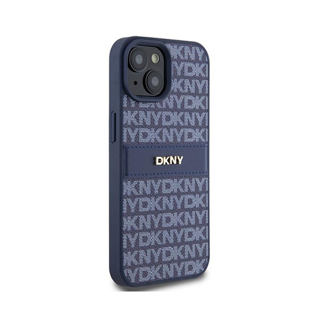 DKNY Leather Mono Stripe & Metal Logo - Etui iPhone 15 / 14 / 13 (niebieski)