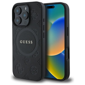 Guess Saffiano Peony Classic Logo MagSafe - Etui iPhone 16 Pro (czarny)