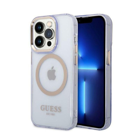 Guess Gold Outline Translucent MagSafe - Etui iPhone 14 Pro Max (fioletowy)