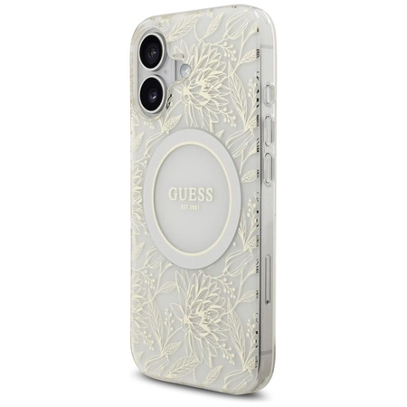 Guess IML Flowers Electro Pearl Strap MagSafe - Etui iPhone 17 (biały)