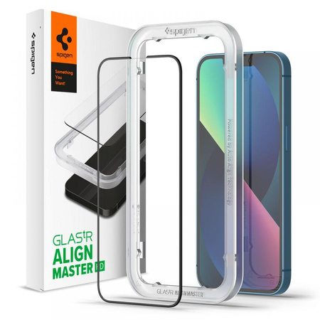 Spigen Alm Glass FC - Szkło hartowane do iPhone 13 / iPhone 13 Pro (Czarna ramka)