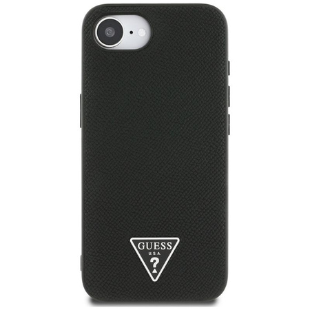 Guess Grained Triangle MagSafe - Etui do iPhone 16e (czarny)