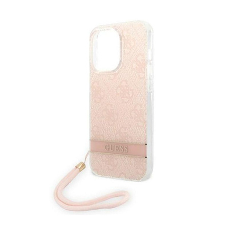 Guess 4G Print Cord - Etui ze smyczką iPhone 14 Pro (różowy)