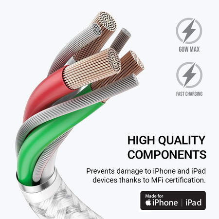 Crong Armor Link - Kabel USB-C Lightning Fast Charging MFi 150cm (biały)