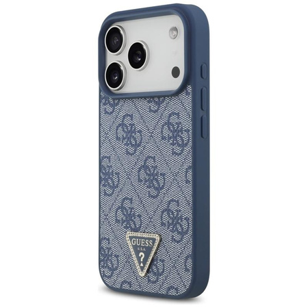 Guess Leather 4G Triangle Strass MagSafe - Etui iPhone 17 Pro (niebieski)