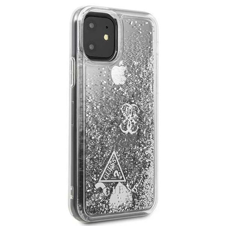 Guess Liquid Glitter Hearts - Etui iPhone 11 (srebrny)