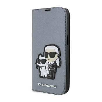 Karl Lagerfeld Booktype NFT Saffiano Karl & Choupette - Etui iPhone 14 Pro (Srebrny)