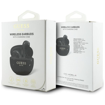 Guess Glossy Effect Egg Shape Printed Classic Logo - Słuchawki Bluetooth TWS + etui ładujące (czarny)