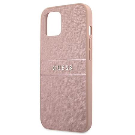 Guess Saffiano Metal Logo Stripes - Etui iPhone 13 mini (różowy)