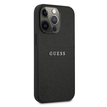 Guess Saffiano Metal Logo Stripes - Etui iPhone 13 Pro (czarny)