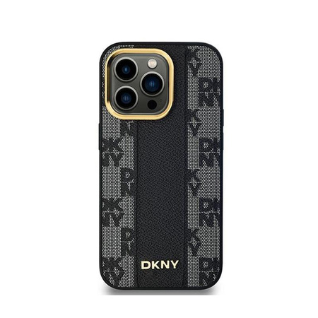 DKNY Leather Checkered Mono Pattern MagSafe - Etui iPhone 13 Pro (czarny)