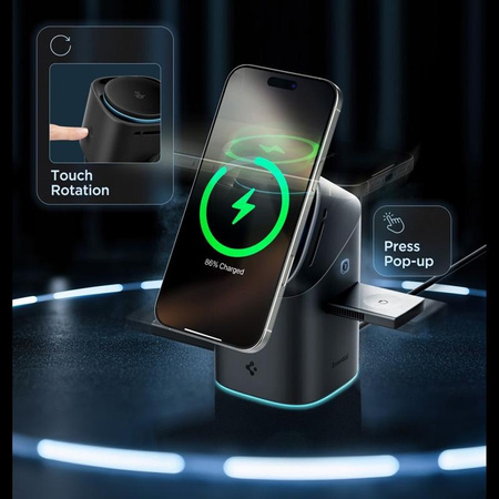 Spigen Essential EF223MS Qi2 Rotary Magnetic - Ładowarka indukcyjna MagSafe 3w1 do iPhone, AirPods i Apple Watch 15W (Black)