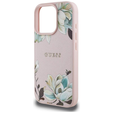 Guess Grained Printed Flower Pattern MagSafe - Etui do iPhone 16 Pro Max (różowy)
