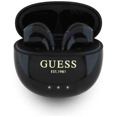 Guess Glossy Effect Egg Shape Printed Classic Logo - Słuchawki Bluetooth TWS + etui ładujące (czarny)