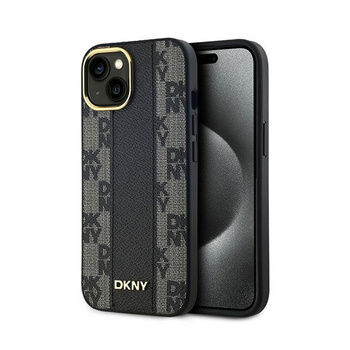 DKNY Leather Checkered Mono Pattern MagSafe - Etui iPhone 15 / 14 / 13 (czarny)