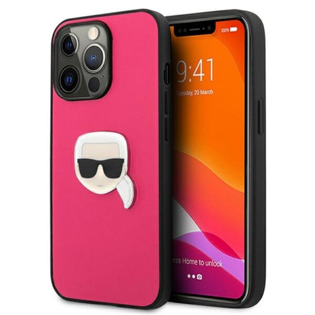 Karl Lagerfeld PU Leather Karl's Head Metal - Etui iPhone 13 Pro (różowy)