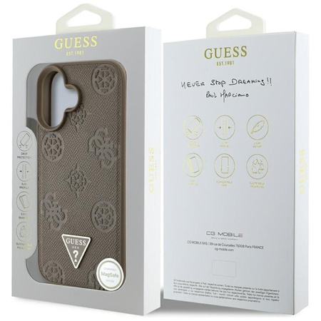 Guess Grained Hot Stamp Peony Triangle Logo MagSafe - Etui do iPhone 16 (brązowy)