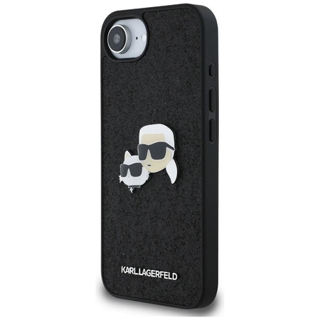 Karl Lagerfeld Fixed Glitter Karl & Choupette Heads Metal Pin - Etui do iPhone 16e (czarny)