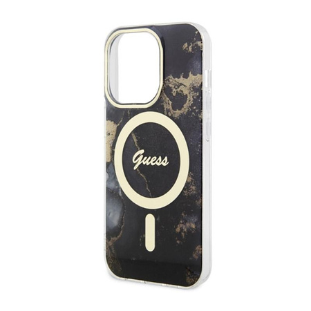 Guess Golden Marble MagSafe - Etui iPhone 14 Pro (Czarny)