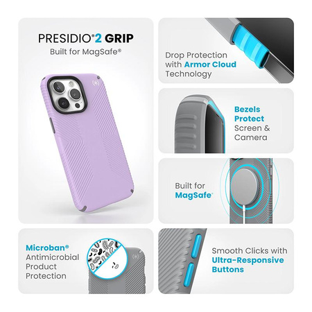 Speck Presidio2 Grip Magsafe - Etui iPhone 15 Pro Max (Spring Purple / Cloudy Grey / White)