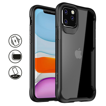 Crong Hybrid Clear Cover - Zestaw etui iPhone 11 Pro (czarny) + szkło hybrydowe 9H