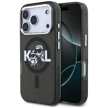 Karl Lagerfeld IML Glitter Karl & Choupette Sketch Logo MagSafe - Etui iPhone 17 Pro (czarny)