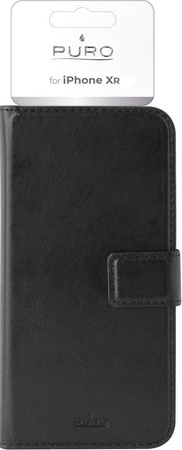 PURO Booklet Wallet Case - Etui iPhone XR z kieszeniami na karty + stand up (czarny)