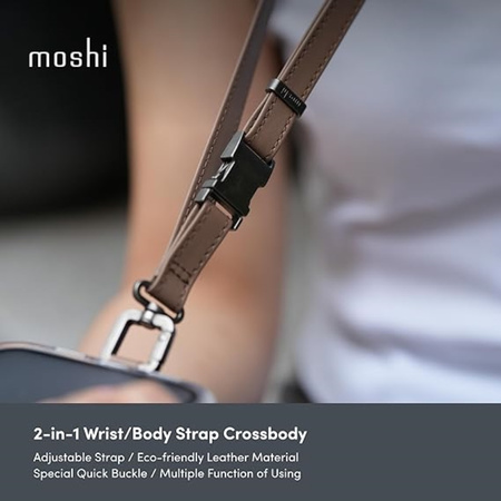 Moshi 2-in-1 Wrist & Body Strap with Adapter - Smycz ze skóry eco do telefonu (Moss Green)