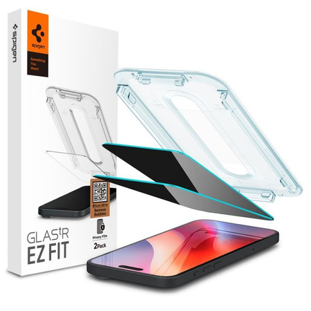 Spigen GLAS.TR EZ FIT Privacy 2-Pack - Szkło hartowane z filtrem prywatyzującym do iPhone 16 Pro / 17 / 17 Pro 2 szt