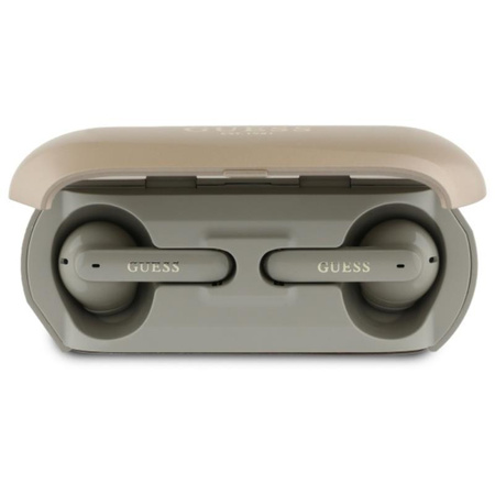 Guess Elongated Metalic Printed Logo - Słuchawki Bluetooth TWS + etui ładujące (złoty)