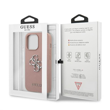 Guess Saffiano 4G Big Silver Logo - Etui iPhone 13 Pro Max (różowy)