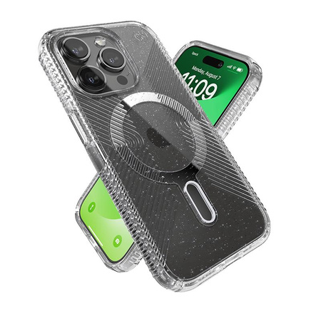 Speck Presidio Lux Grip ClickLock & Magsafe - Etui iPhone 15 Pro (Clear / Chrome Finish / Serene Silver)